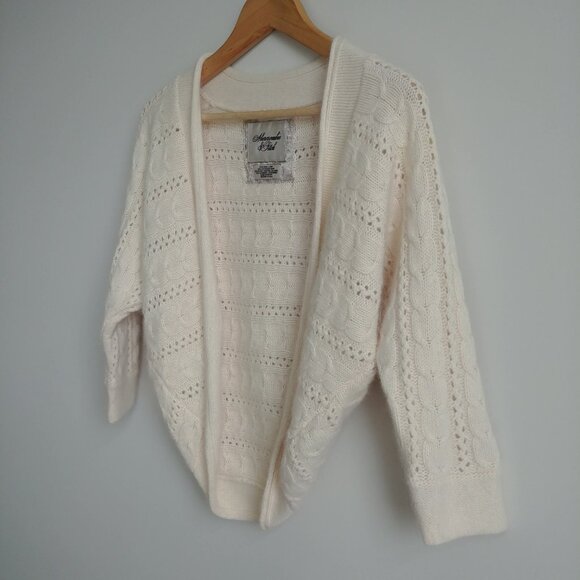 Y2K Abercrombie & Fitch wool cashmere angora cream bolero cable knit sweater M L - Picture 4 of 14
